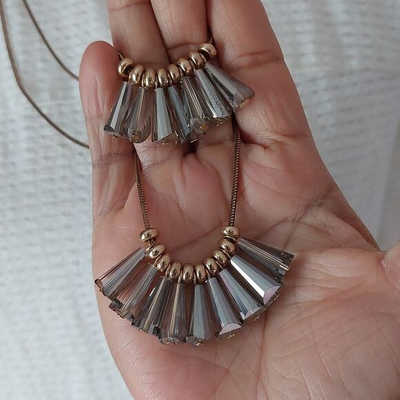 Glass Crystals Fringed Double Strand Layered Statement Necklace - Picture 4 of 6